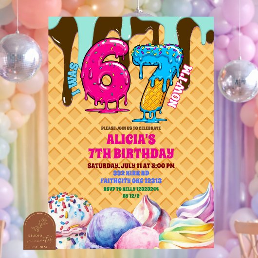 67 ice cream Birthday Party Invitation