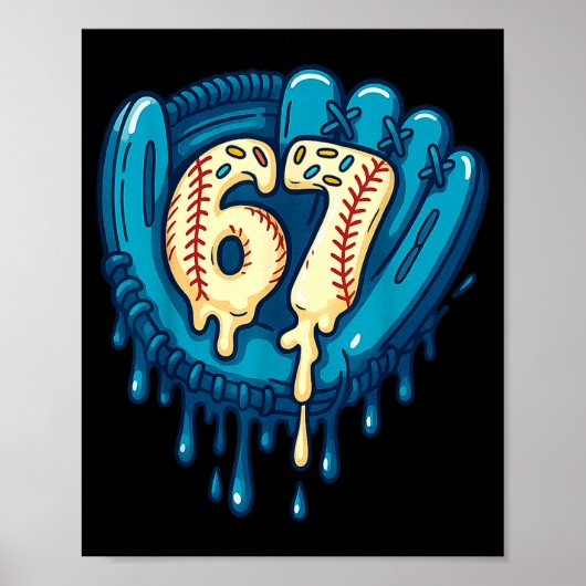 67 Ice Cream Drip Funny Six Seven Baseball Poster (Voorkant)
