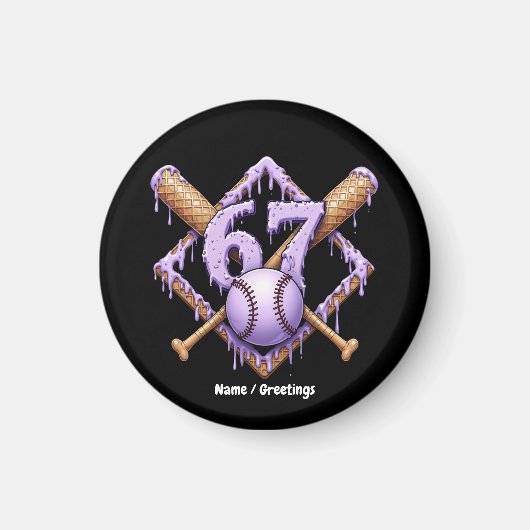 67 Ice Cream Drip Honkbal Meme Funny Retro Sport Magneet (Voorkant)