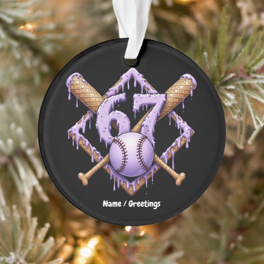 67 Ice Cream Drip Honkbal Meme Funny Retro Sport Ornament (Boom)