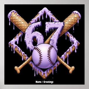 67 Ice Cream Drip Honkbal Meme Funny Retro Sport Poster