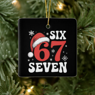 67 Kerstman Hoed Kerstmis Zes Zeven Grappige Uitsp Keramisch Ornament