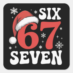 67 Kerstman Hoed Kerstmis Zes Zeven Grappige Uitsp Vierkante Sticker