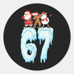 67 Kerstmeme 6 7 Nummers Zes Zeven Grappige Kinder Ronde Sticker