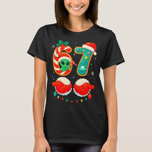 67 Meme Christmas Funny Alien Santa Six Seven Xmas T-shirt (Voorkant)