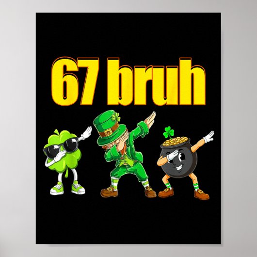 67 meme dabbing kabouter shamrock gouden pot st poster (Voorkant)