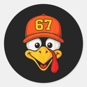 67 Meme Kalkoen Gezicht Zes Zeven Thanksgiving 6 7 Ronde Sticker
