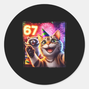 67 Meme Kat Wasbeer Nieuwjaar Selfie Grappige Verj Ronde Sticker