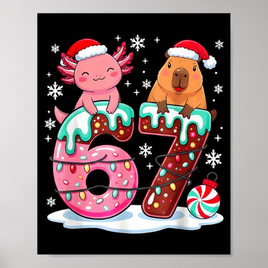 67 Meme Kawaii Axolotl Capybara Christmas Ice Crea Poster (Voorkant)