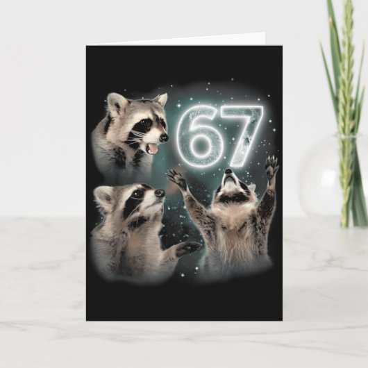 67 Meme Racoon Howling At The Moon Six Seven Trash Kaart (Voorkant)
