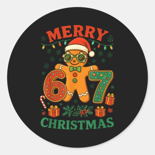 67 Meme Six Seven 6 7 Meme Funny Christmas Gingerb Ronde Sticker (Voorkant)