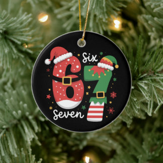 67 Meme Six Seven Elf Christmas Santa Hat Keramisch Ornament