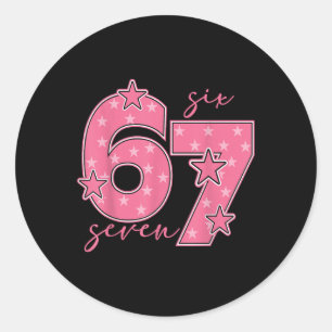67 Meme Six Seven Gen Alpha Slang Schattig Roze 6 Ronde Sticker