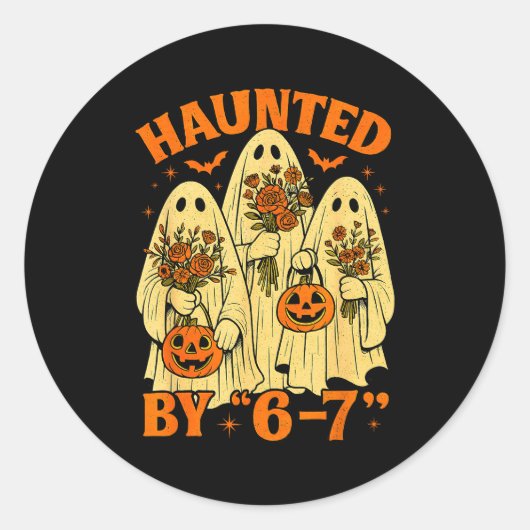 67 Meme Trendy Ghost Halloween Funny Six Seven Gen Ronde Sticker (Voorkant)