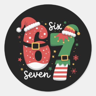 67 Meme Zes Zeven Elf Kerstmis Kerstman Hoed Ronde Sticker