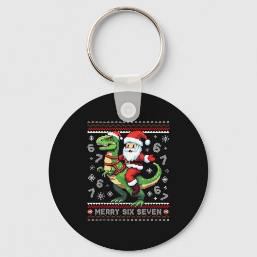67 Merry Six Seven Santa T Rex Funny Ugly Christma Sleutelhanger (Voorkant)