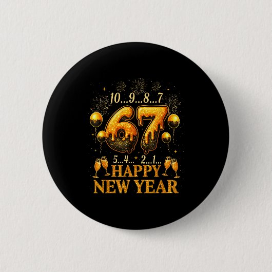 67 New Year Six Seven Funny Countdown 2026  Ronde Button 5,7 Cm (Voorkant)