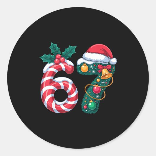 67 Pajama Holiday Shirt 6 7 Meme Funny 67 Christma Ronde Sticker (Voorkant)