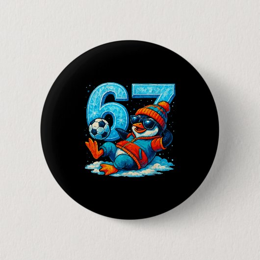 67 Penguin Soccer Funny Winter Meme Gift  Ronde Button 5,7 Cm (Voorkant)