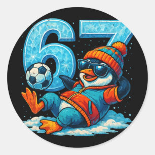 67 Pinguïn Voetbal Grappig Winter Meme Cadeau Ronde Sticker