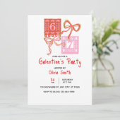 67 preppy Galentine's Day uitnodiging, coquette Kaart (Staand voorkant)