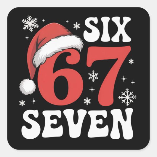 67 Santa Hat Christmas Six Seven Funny Sayings Vierkante Sticker (Voorkant)