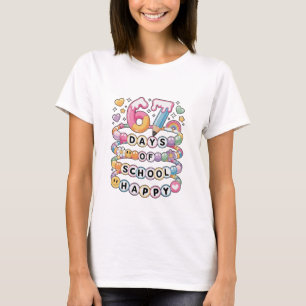 67 School Dagen Schattige Leraar Kleurrijke Klaslo T-shirt