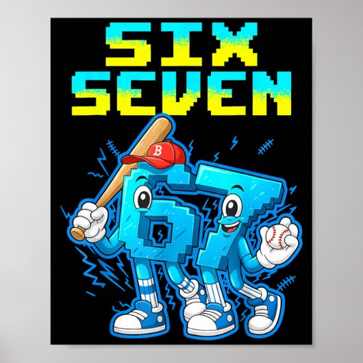 67 Six Seven 6-7 - Funny Italian Brainrot Kids Bas Poster (Voorkant)