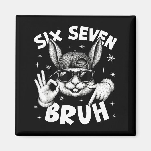 67 Six Seven Bruh Cute Bunny Face With Sungles Eas Magneet (Voorkant)