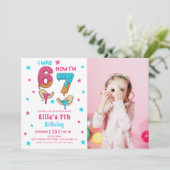 67 Six Seven Girl Birthday Photo Invitation (Debout devant)