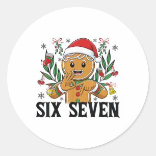 67 Six Seven Meme Grappig Kerstmis Gemberkoek Hand Ronde Sticker