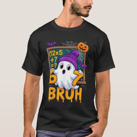 67 Teacher Halloween Ghost Six Seven Meme Math Hum T-shirt (Voorkant)