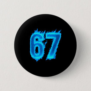 67 Zes Zeven Blauwe Vlam Kleurrijk Koel Grappig 6 Ronde Button 5,7 Cm