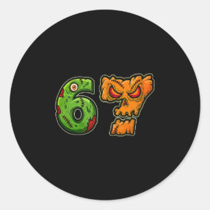 67 Zombie Pompoen Zes Zeven Halloween Meme Kostuum Ronde Sticker