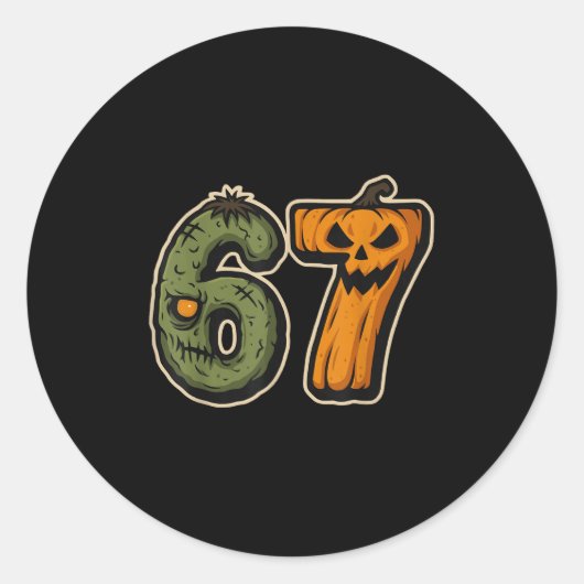 67 Zombie Pumpkin Six Seven Halloween Meme Ronde Sticker (Voorkant)