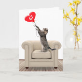 67e Anniversaire Chat Avec Carte Balloon Coeur (Fleur jaune)