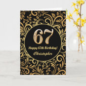 67e Birthday Black en Gold Floral Pattern Kaart (Gele Bloem)