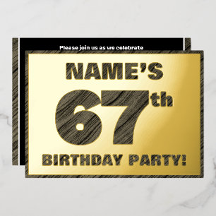 67e Birthday Party - Bold, Faux Wood Grain Text Folie Uitnodiging