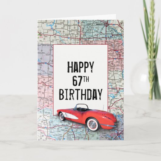 67e Birthday Retro Corvette op Kaart (Voorkant)