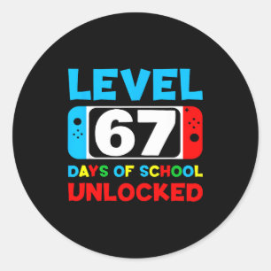 67e schooldag Gamer level 67 dagen ontgrendeld 6 Ronde Sticker