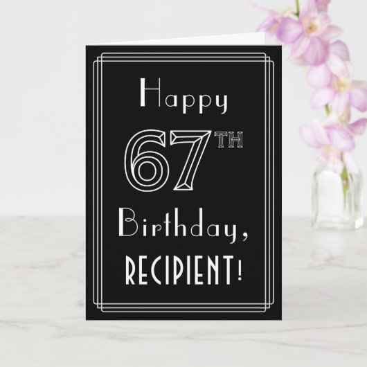 67e verjaardag: Art Deco Style # 67 & Custom Name Kaart (Orchidee)