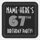 67e verjaardag: Art Deco Style en aangepaste naam Vierkante Sticker (Voorkant)