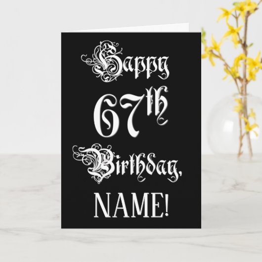 67e verjaardag: Fancy, elegant script + aangepaste Kaart (Gele Bloem)