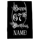 67e verjaardag: Fancy, elegant script + aangepaste Medium Cadeauzakje (Voorkant)