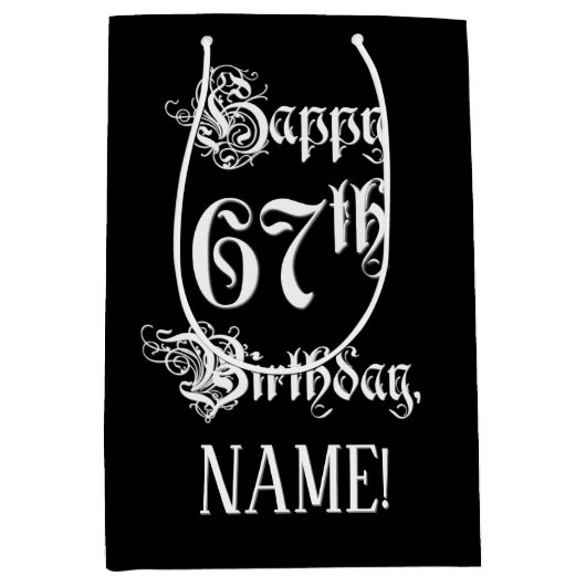 67e verjaardag: Fancy, elegant script + aangepaste Medium Cadeauzakje (Voorkant)