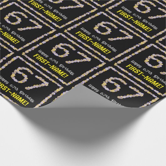 67e verjaardag: Floral Flowers Number, Custom Name Cadeaupapier (Hoek)