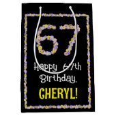 67e verjaardag: Floral Flowers Number, Custom Name Medium Cadeauzakje (Voorkant)