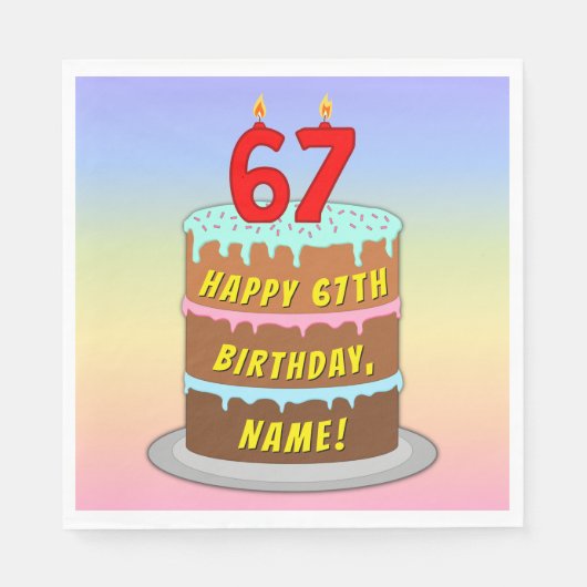 67e verjaardag: Fun Cake and Candles + Custom Name Servet (Voorkant)