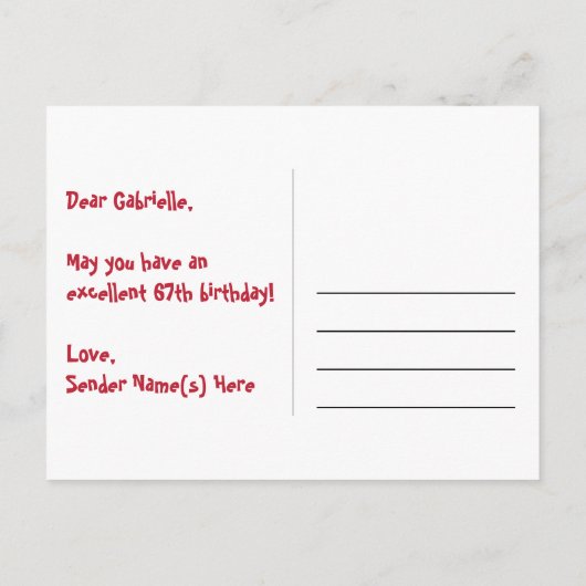 67e verjaardag: Fun Hearts-patroon, Regenboog 67 Briefkaart (Achterkant)