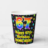 67e verjaardag: Fun Stars Pattern en Rainbow 67 Papieren Bekers (Voorkant)